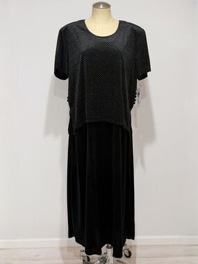 Ultra Dress New York Vintage Black Velvet Two Piece Set Maxi Dress Plus Size 18
